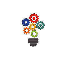 lightbulb with settings icons of different color