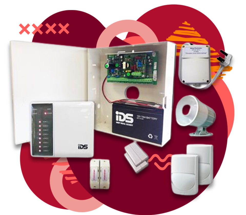IDS motion detectors, sirens and control panel